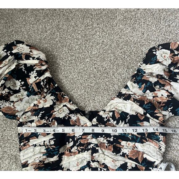 Abercrombie & Fitch Drama Puff Sleeve Ruched Mini Dress Floral Womens Size Small - Picture 10 of 12